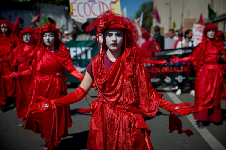 Des participants à la marche "Printemps bruyant" contre les pesticides à Paris, le 5 avril 2025 ( AFP / Kiran RIDLEY )