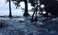 Inondations sur l'atoll de Majuro, aux îles Marshall, dans l'océan Pacifique le 3 mars 2014 ( AFP / GIFF JOHNSON )