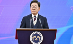 Le président sud-coréen Lee Jae-myung prononce un discours après avoir prêté serment lors de sa cérémonie d'investiture à l'Assemblée nationale de Séoul, le 4 juin 2025 ( POOL / ANTHONY WALLACE )
