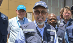 Le chef de l'Organisation mondiale de la santé (OMS), Tedros Adhanom Ghebreyesus, le 30 mai 2026 à Bunia, dans l'est de la République démocratique du Congo ( AFP / Glody MURHABAZI )