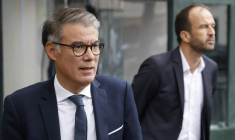 Olivier Faure et Manuel Bompard, le 12 octobre 2023, à Paris ( AFP / LUDOVIC MARIN )