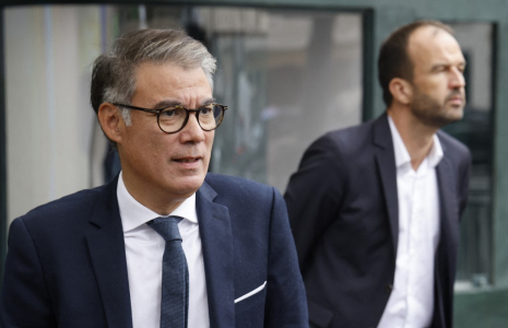 Olivier Faure et Manuel Bompard, le 12 octobre 2023, à Paris ( AFP / LUDOVIC MARIN )