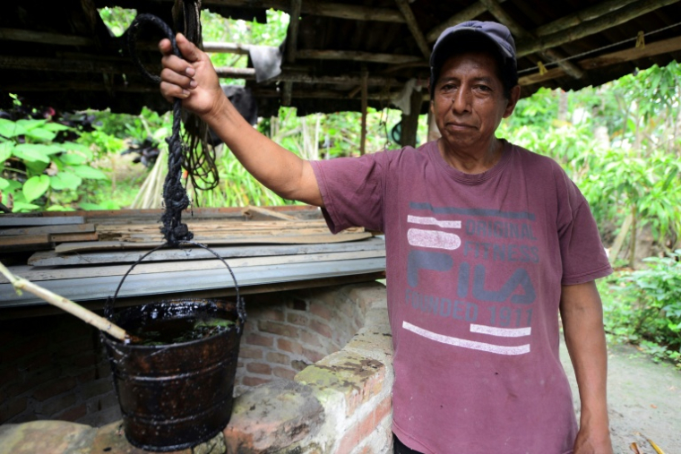 Mario Olaya Trinidad tient un seau d'eau contaminée par la fracturation hydraulique dans la communauté de San Andrés, à Papantla, dans l'État de Veracruz, au Mexique, le 11 avril 2026 ( AFP / Marco Antonio MARTINEZ )