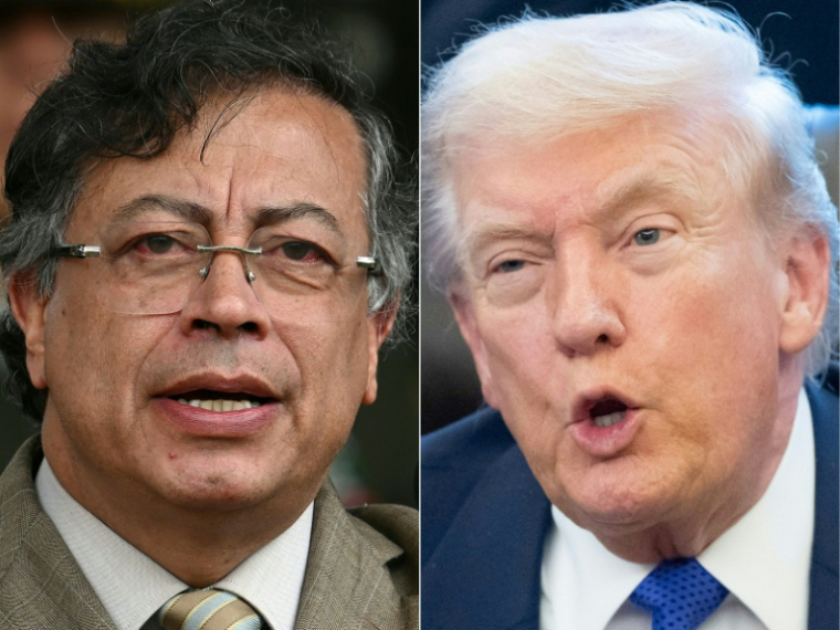 Combo du président colombien Gustavo Petro (à gauche), le 13 novembre 2025 à Bogota, et de son homologue américain Donald Trump, le 2 février 2026 à Washington ( AFP / Raul ARBOLEDA )