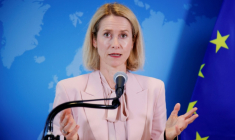La cheffe de la diplomatie européenne Kaja Kallas lors d'une conférence de presse en marge de l'Assemblée générale de l'ONU, le 21 septembre 2026 à New York ( AFP / Leonardo MUNOZ )