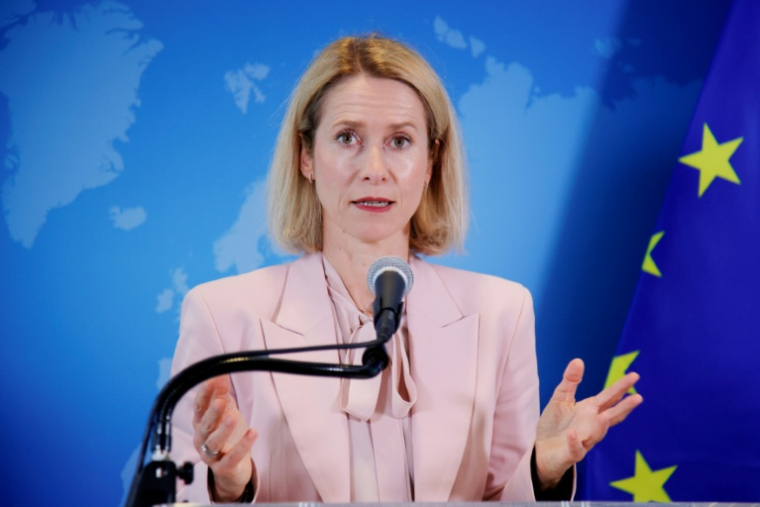 La cheffe de la diplomatie européenne Kaja Kallas lors d'une conférence de presse en marge de l'Assemblée générale de l'ONU, le 21 septembre 2026 à New York ( AFP / Leonardo MUNOZ )