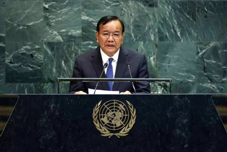 Le ministre cambodgien des Affaires étrangères Prak Sokhonn au siège de l'ONU à New York le 27 septembre 2025 ( AFP / CHARLY TRIBALLEAU )