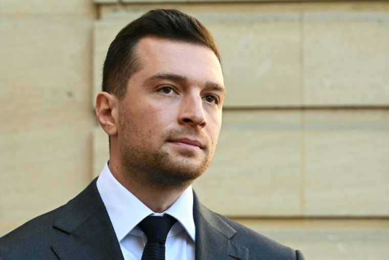 Le président du Rassemblement national, Jordan Bardella, à Paris le 30 avril 2025. ( AFP / Bertrand GUAY )