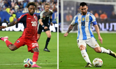Le surprenant petit Poucet Cap-Vert avec Ryan Mendes (à gauche) et l'Argentine de Lionel Messi s'affrontent en 16e du Mondial à Miami le 3 juillet 2026 ( AFP / Chandan KHANNA )