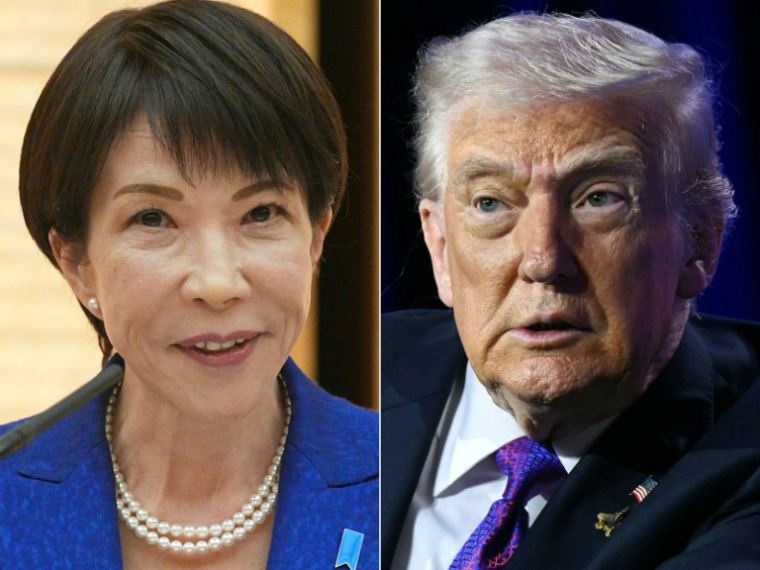 La Première ministre du Japon Sanae Takaichi, le 31 janvier 2026 à Tokyo, et le président américain Donald Trump, le 5 février 2026 à Washington ( POOL / Carl Court )