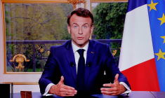 Emmanuel Macron à la télévision le 17 avril. ( AFP / LUDOVIC MARIN )