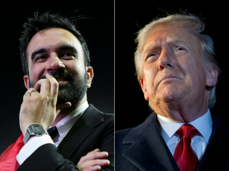 Ce montage photo montre le maire élu de New York Zohran Mamdani (G) durant la campagne, le 19 octobre 2025 à New York et le président américain Donald Trump (D) à Washington, le 24 octobre 2025 ( AFP / ANGELA WEISS )