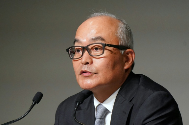 Le PDG de Sony Hiroki Totoki lors d'une conférence de presse à Tokyo le 14 mai 2025. ( AFP / Kazuhiro NOGI )