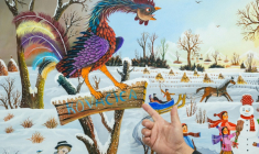 Détail d'une peinture d'art naïf exposée dans une galerie à Kovačica, dans le nord de la Serbie le 16 octobre 2025 ( AFP / Andrej ISAKOVIC )