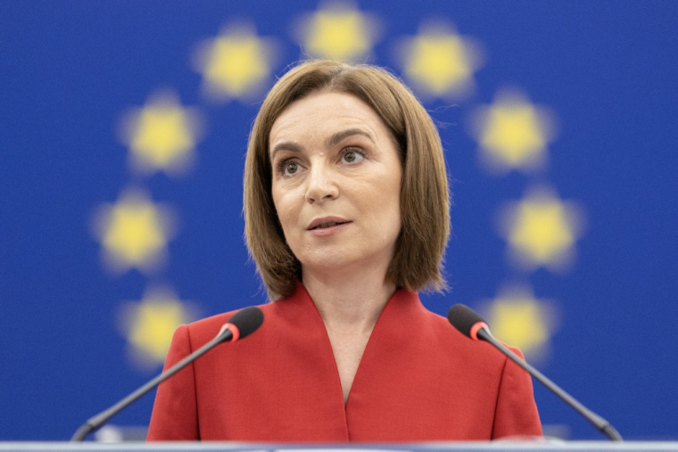 Maia Sandu à Strasbourg, le 9 septembre 2025. ( AFP / ROMEO BOETZLE )