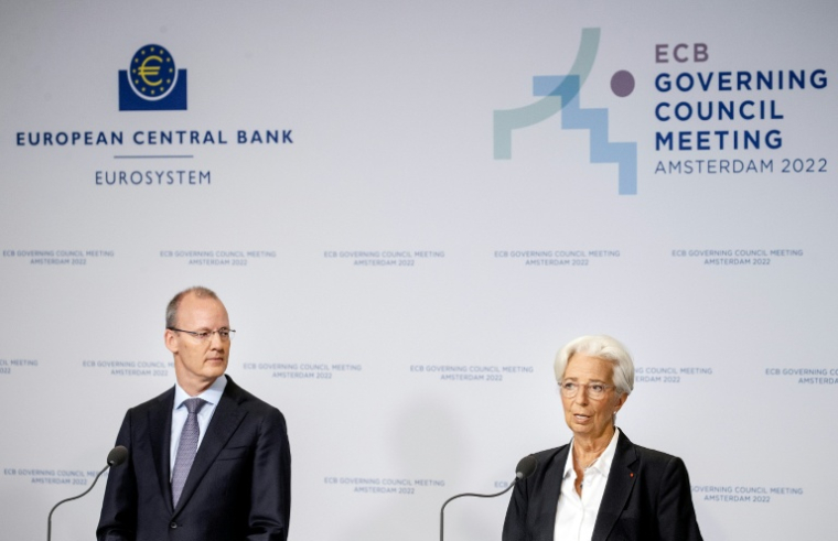 La présidente de la BCE Christine Lagarde  et Klaas Knot, alors gouverneur de la banque centrale néerlandaise, le 9 juin 2022 à Amsterdam ( ANP / Sem van der Wal )
