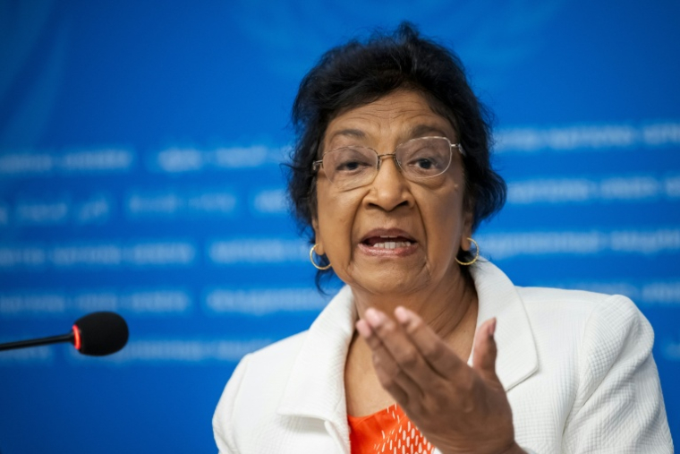 La juriste sud-africaine Navi Pillay à Genève en Suisse le 16 septembre 2025 ( AFP / Fabrice COFFRINI )