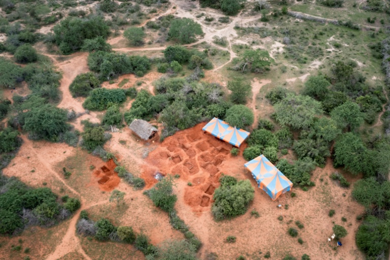 The mass-grave site at the cult compound run by Kenyan self-proclaimed preacher Paul Mackenzie  ( AFP / Yasuyoshi CHIBA )