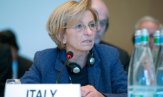 L'Italienne Emma Bonino, alors ministre des Affaires étrangères, le 22 janvier 2014 à Montreux (Suisse) ( UN PHOTO / - )