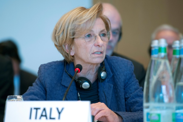 L'Italienne Emma Bonino, alors ministre des Affaires étrangères, le 22 janvier 2014 à Montreux (Suisse) ( UN PHOTO / - )