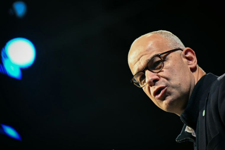 Le président de la FNSEA Arnaud Rousseau s'exprime lors du 80e congrès de la FNSEA, le 2 avril 2026 à Caen ( AFP / Lou BENOIST )