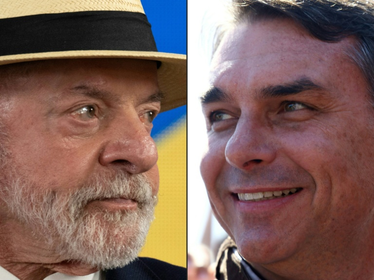Combinaison d'images réalisée le 29 septembre 2026 du président brésilien Luiz Inacio Lula da Silva, à gauche, le 17 juillet 2026 à Rio de Janeuro, et à droite du candidat à la présidentielle Flavio Bolsonaro, à Esteio, le 2 septembre 2026 ( AFP / Pablo PORCIUNCULA )