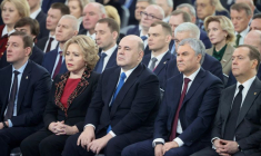 Le président russe Poutine prononce son discours annuel devant l'Assemblée fédérale à Moscou