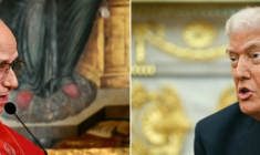 Photos à gauche du pape Léon XIV et à droite du président américain Donald Trump ( AFP / Ozan KOSE )