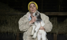 L'agricultrice Dominique Raud pose pour une photo dans son exploitation à Herran, dans le département de la Haute-Garonne, le 13 avril 2026 ( AFP / Ed JONES )