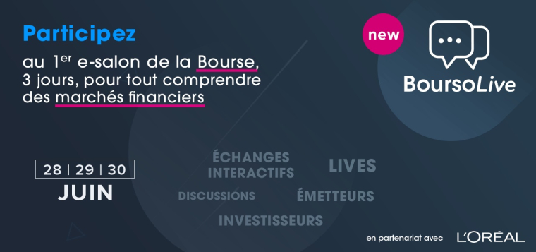 Boursorama lance la première édition de BoursoLive : un salon 100% digital dédié à l'actionnaire individuel et qui se tiendra les 28, 29 et 30 juin. Vous pouvez déjà vous inscrire. (crédit : Boursorama)