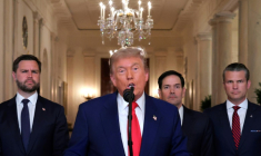 Le président américain Donald Trump annonce à la nation que les Etats-Unis ont bombardé des sites nucléaires iraniens, à la Maison Blanche le 21 juin 2025 ( POOL / CARLOS BARRIA )