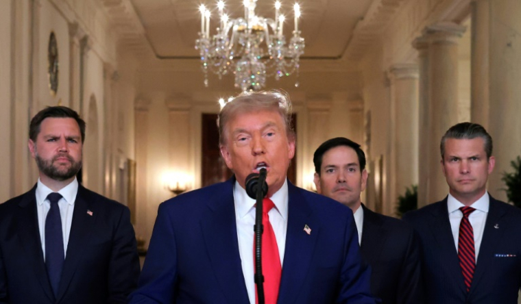Le président américain Donald Trump annonce à la nation que les Etats-Unis ont bombardé des sites nucléaires iraniens, à la Maison Blanche le 21 juin 2025 ( POOL / CARLOS BARRIA )