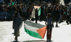 Des manifestants propalestiniens interrompent la Vuelta à Madrid, le 14 septembre 2025 ( AFP / Óscar del Pozo )