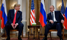 Donald Trump et Vladimir Poutine à Helsinki, en Finlande, le 16 juillet 2018. ( AFP / BRENDAN SMIALOWSKI )