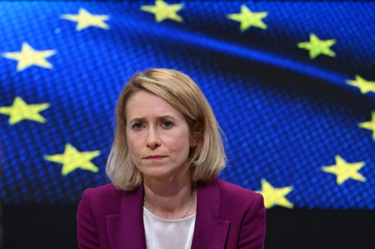 La cheffe de la diplomatie de l'Union européenne Kaja Kallas lors d'un entretien avec l'AFP, le 3 juin 2026 à Bruxelles ( AFP / Nicolas TUCAT )