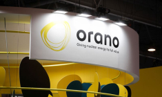 Le logo d'Orano est photographié au World Nuclear Exhibition (WNE) en France