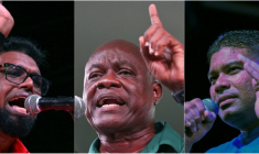 Ce combo d'images d'archives créé le 31 août 2025 montre (de g. à d.) le président sortant du Guyana Mohamed Irfaan Ali, l'oposant Aubrey Norton et le populiste Azruddin Mohamed ( AFP / Joaquin Sarmiento )