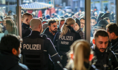 Des policiers le 30 décembre 2025 devant la banque victime d'un casse en Allemagne, à Gelsenkirchen   ( dpa / Christoph Reichwein )
