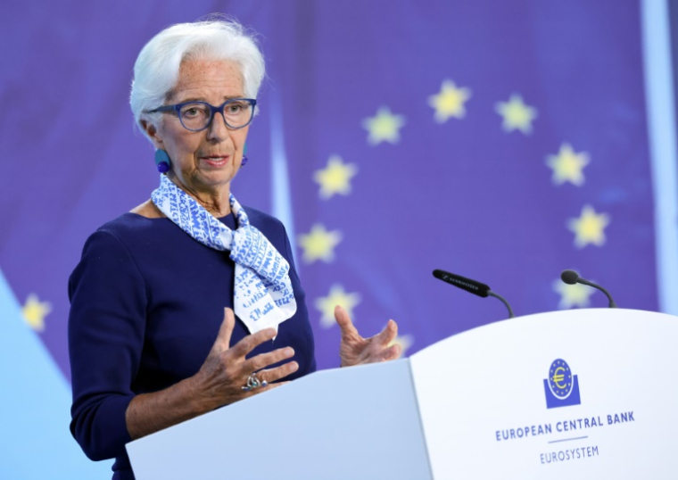 La présidente de la BCE Christine Lagarde, lors d'une conférence de presse à Francfort, le 24 juillet 2025 ( AFP / Daniel ROLAND )