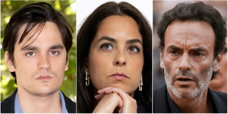 Combinaison d'images créée le 2 septembre 2025 avec, de gauche à droite, Alain-Fabien Delon le 28 août 2021 à Angoulême, Anouchka Delon à Paris le 19 juin 2023 et Anthony Delon à Cannes, le 18 mai 2022 ( AFP / Valery HACHE )