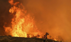 Des pompiers luttent contre un incendie à Casal do Monte, au Portugal, le 13 août 2025 ( AFP / PATRICIA DE MELO MOREIRA )