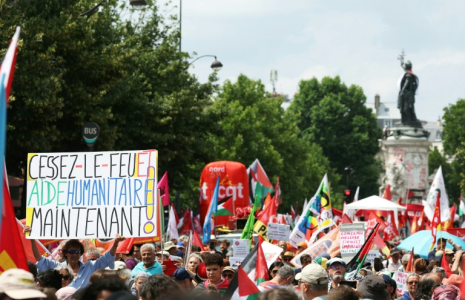 Manifestation propalestinienne place de la République à Paris, le 14 juin 2025 ( AFP / Thomas SAMSON )