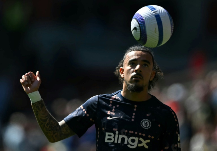 Le défenseur français de Chelsea Malo Gusto face à Brentford, le 6 avril 2025 ( AFP / JUSTIN TALLIS )