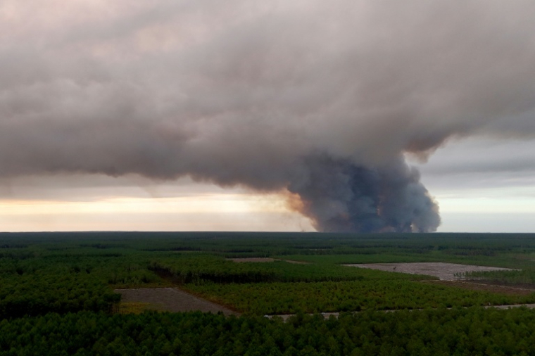 Photo aérienne montrant le panache de fumée dégagé par l'incendie à Saumos en Gironde, le 22 juillet 2026 ( AFP / ROMAIN PERROCHEAU )