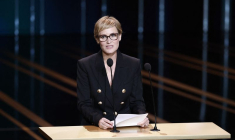 L'actrice Judith Godrèche donnant un discours lors de la 49e cérémonie des César
