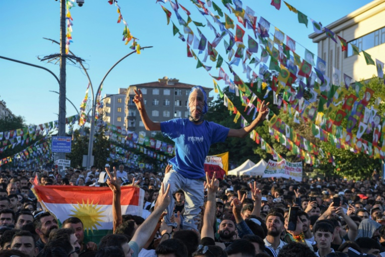 Une foule nombreuse participe à un rassemblement dans la ville de Diyarbakır, à majorité kurde, pour réclamer la liberté du dirigeant du PKK emprisonné, Abdullah Öcalan ( AFP / Ilyas AKENGIN )