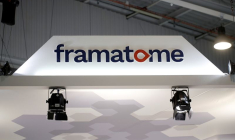 Photo d'archive montrant le logo de Framatome lors de l'Exposition nucléaire mondiale (WNE), à Villepinte