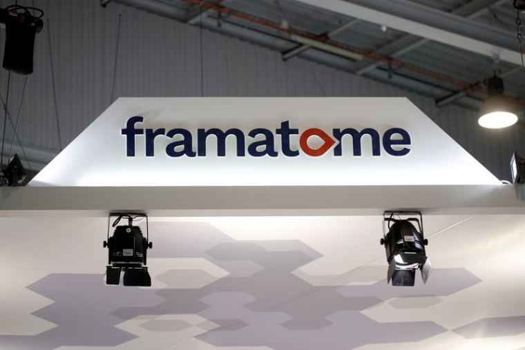 Photo d'archives montrant le logo de Framatome photographié au World Nuclear Exhibition (WNE), à Villepinte près de Paris