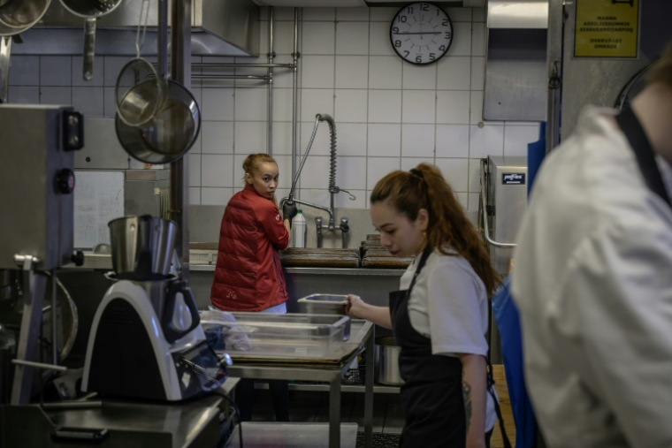Des employés originaires d'Asie dans les cuisines d'un restaurant à Ilulissat, au Groenland, le 18 mars 2026 ( AFP / Florent VERGNES )