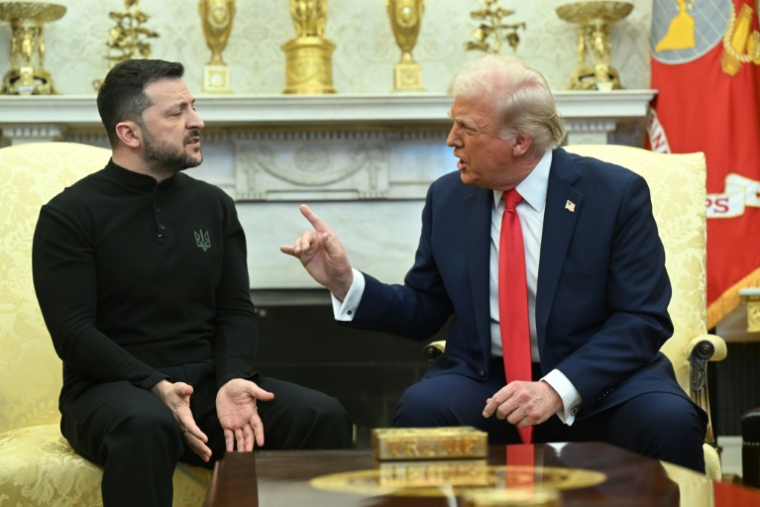Le président américain Donald Trump (d) et le président ukrainien Volodymyr Zelensky dans le Bureau ovale de la Maison Blanche, à Washington, le 28 février 2025 ( AFP / SAUL LOEB )